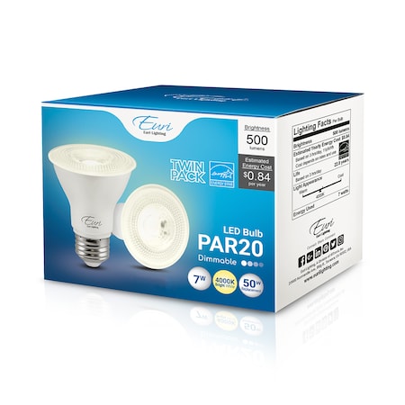 Euri Lighting LED PAR20 50W Dim ES, PK2 EP20-7W6040e-2